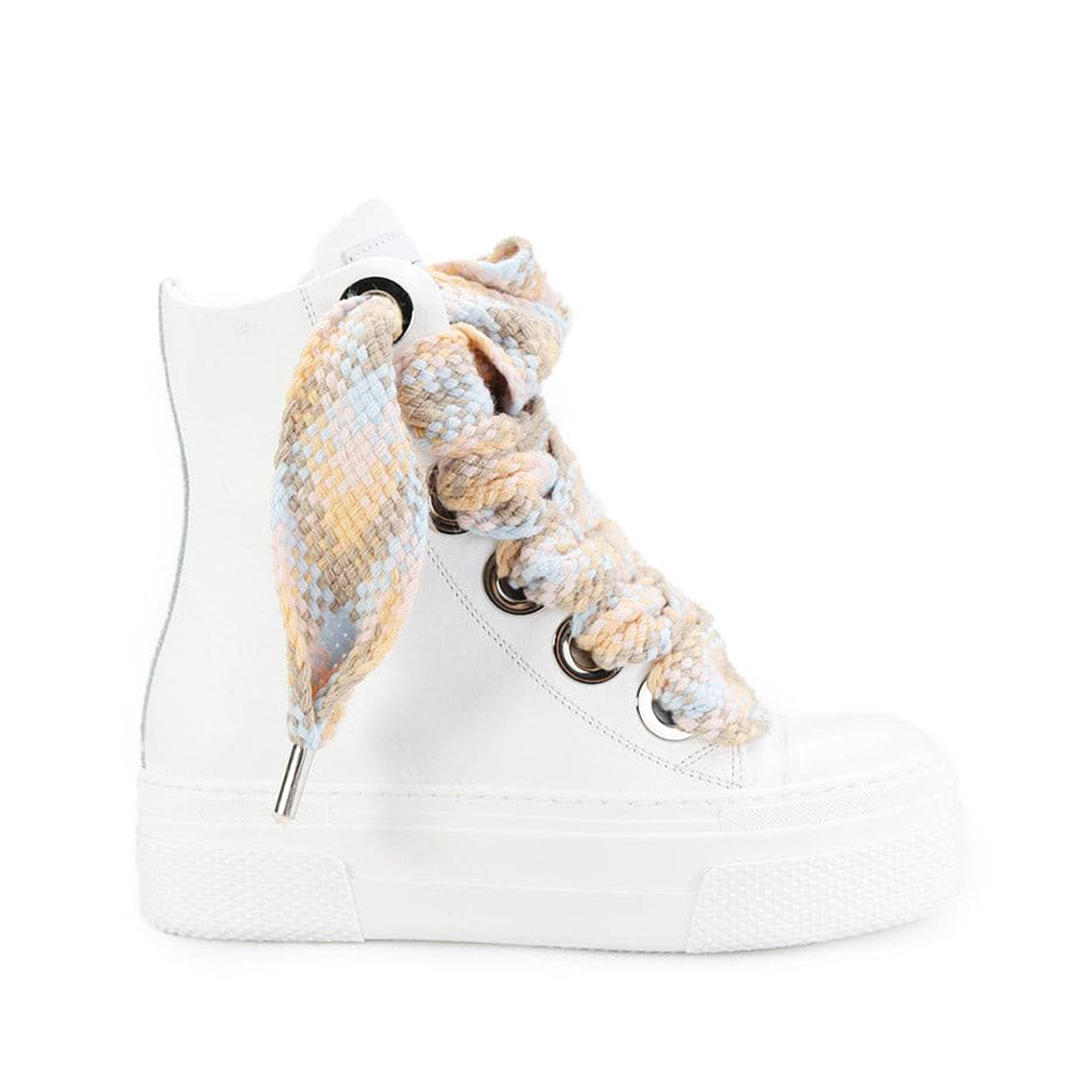 High Sneakers in white leather Calipso laccio cream multi