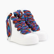 High Sneakers in white leather Calipso multi lace