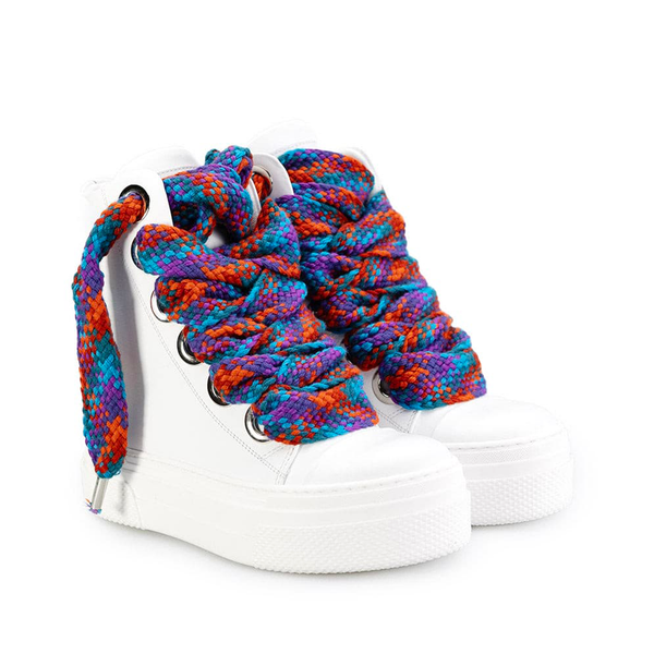 High Sneakers in white leather Calipso multi lace